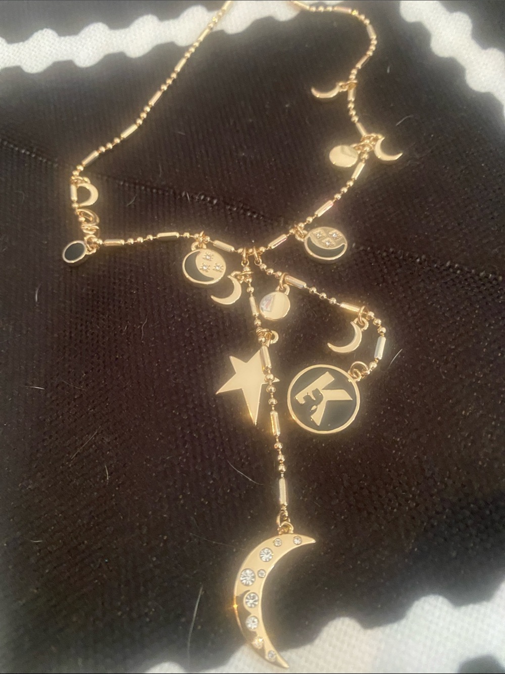 Karl Lagerfeld Gold-tone Celestial Charm Necklace with Black Accents